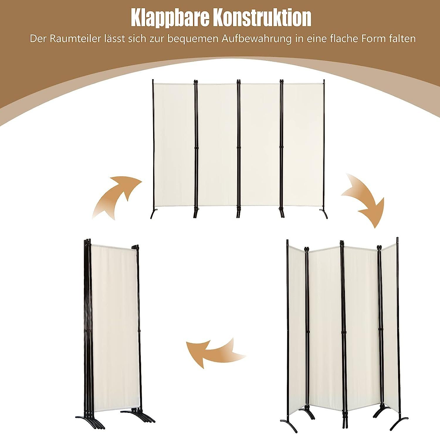 KOMFOTTEU Raumteiler 173 cm hoher Paravent, 173 cm hoher Paravent mit Metallrahmen