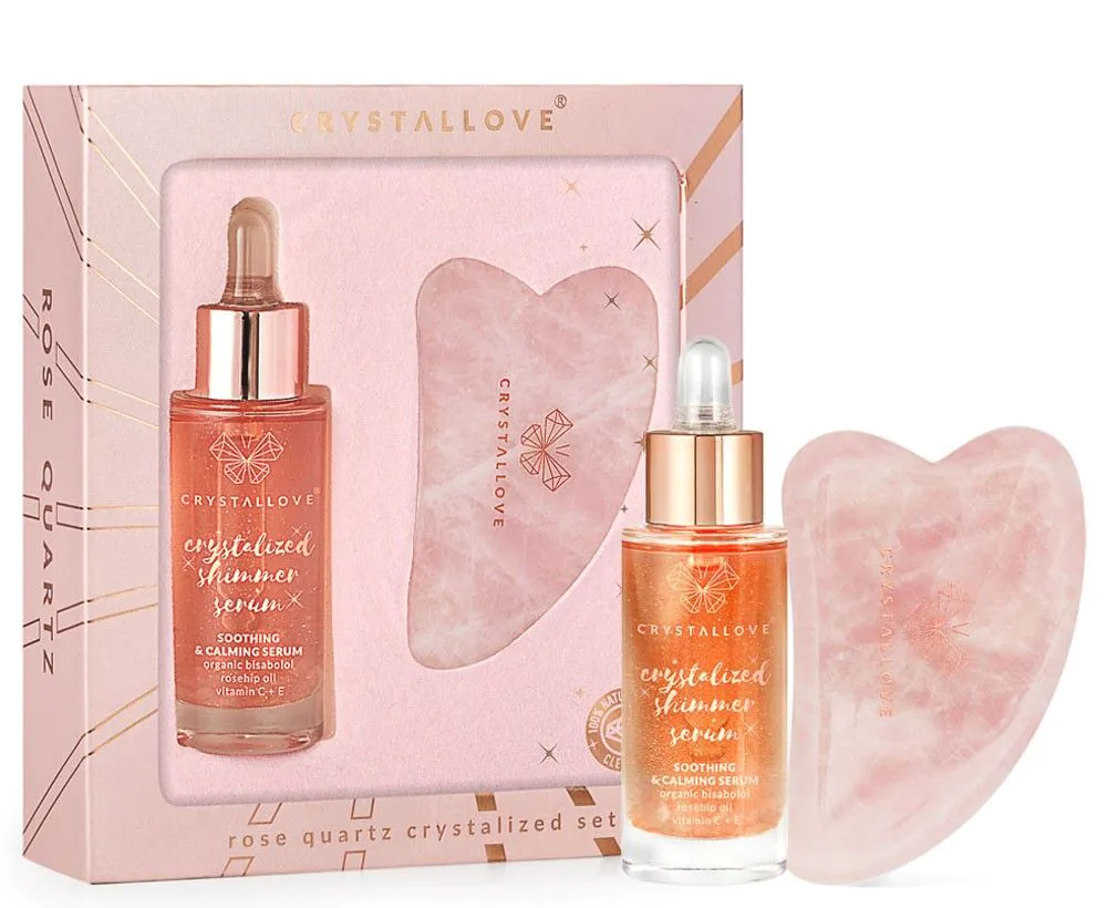 Crystallove serum za lice od ružičastog kvarca + ploča za masažu Gua Sha