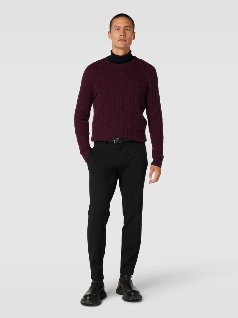 Kaschmirpullover mit Zopfmuster in bordeaux rot