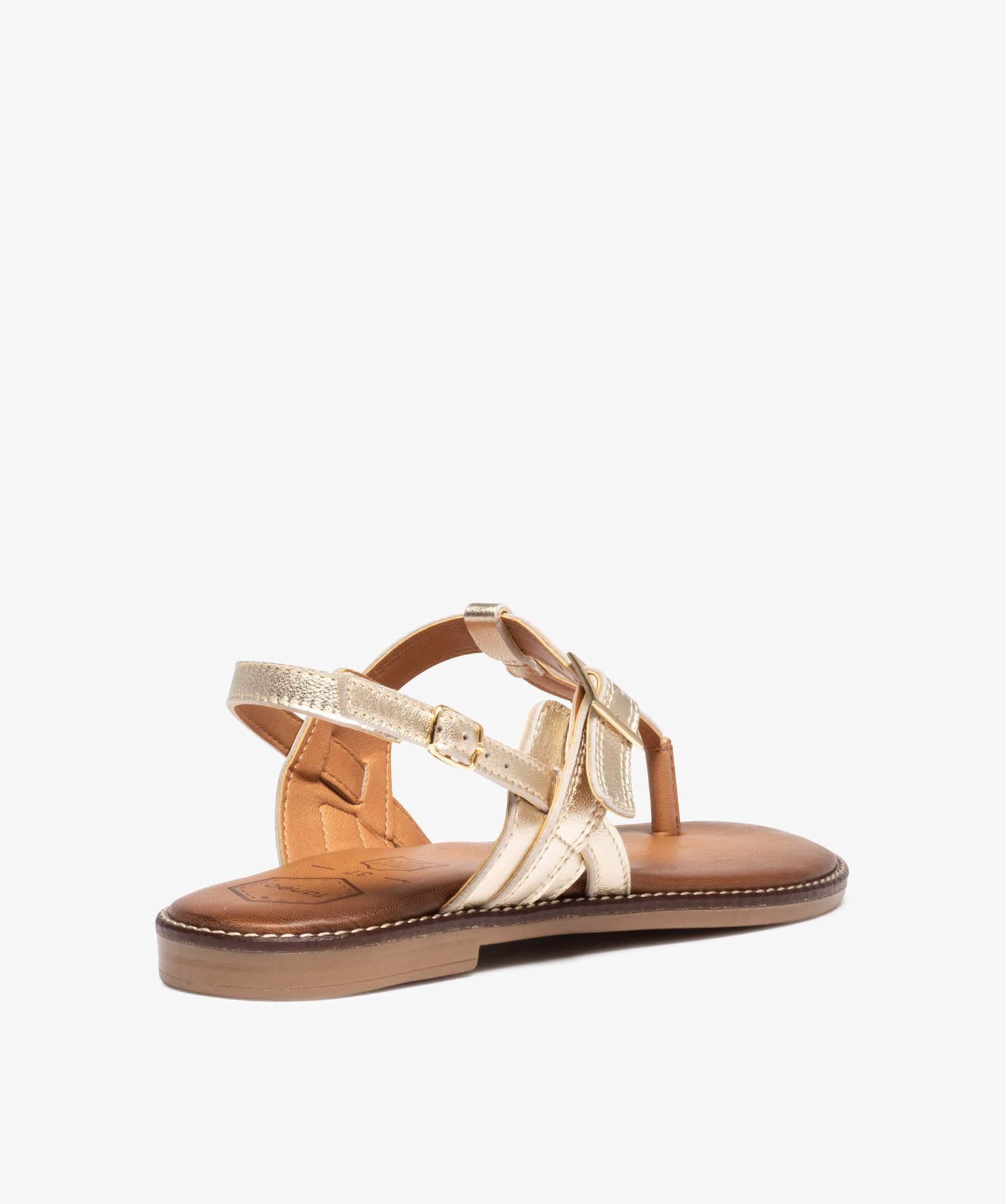 Sandales femme unies en cuir avec double brides à boucle - ... or | GEMO