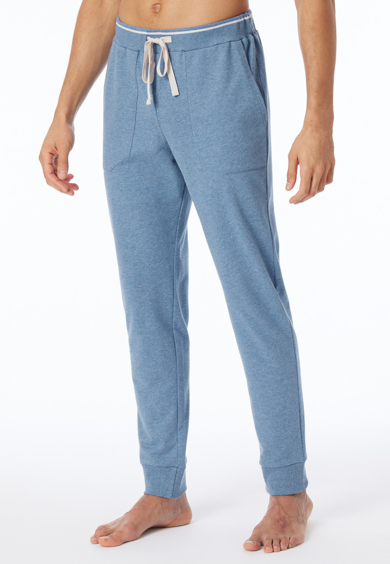 Loungehose lang Organic Cotton Bündchen Streifen blau meliert - Mix+Relax