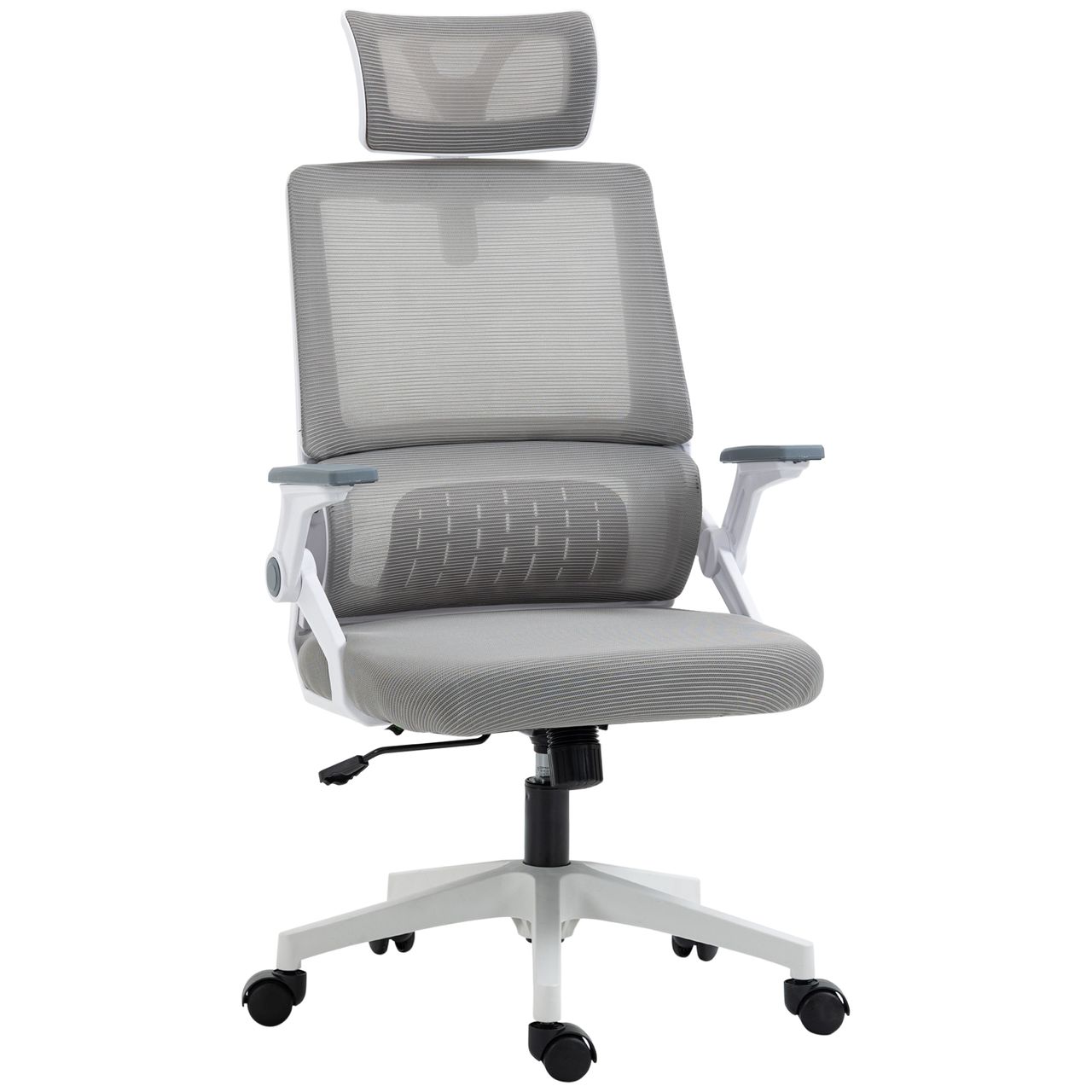 Vinsetto Bürostuhl Ergonomisch, Schreibtischstuhl mit Verstellbar Kopfstütze Mesh, Grau