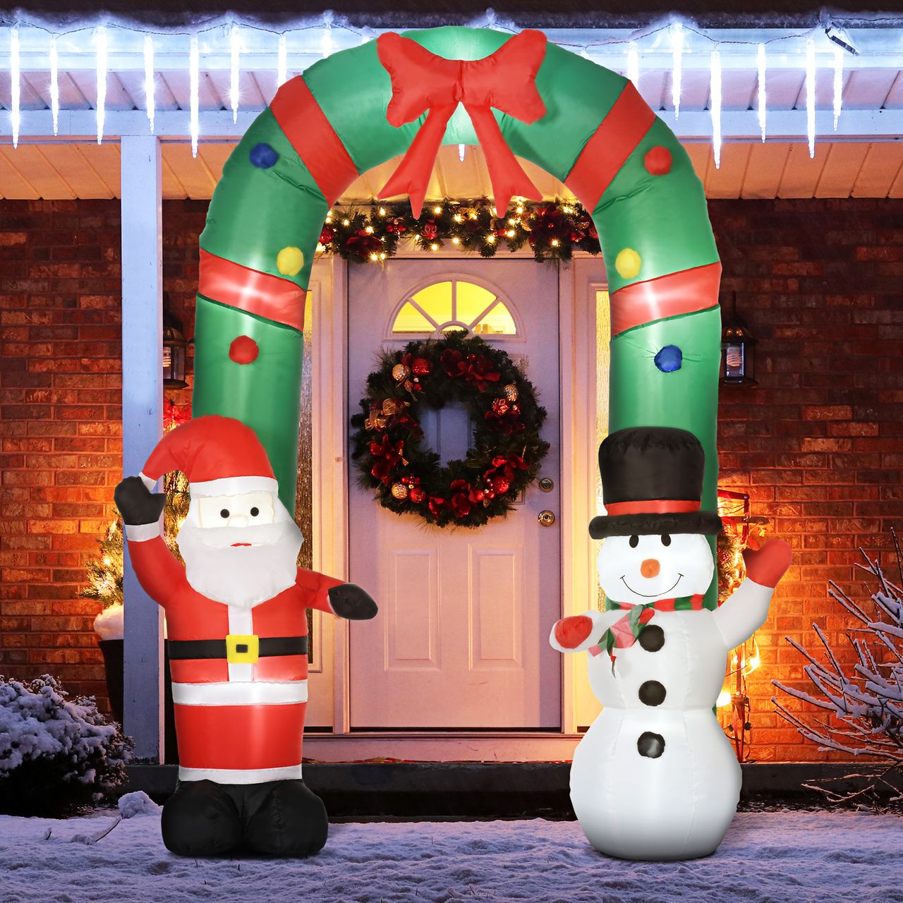 HOMCOM Weihnachtsdeko 2,45 m Torbogen mit Weihnachtsmann aufblasbar LED-Licht