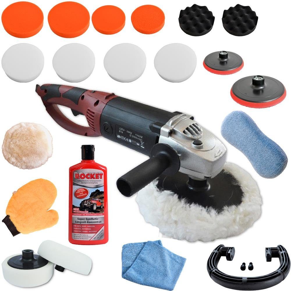 PROMAFIT Rotationspoliermaschine Poliermaschine 1500W (Set 3), 3000 max. U/min, (Set, 3), ohne Akku und Ladegerät, Poliermaschine für Rechts- und Linkshänder