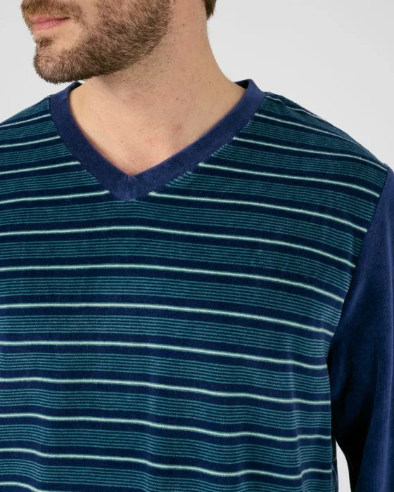 Pyjama col V rayé velours