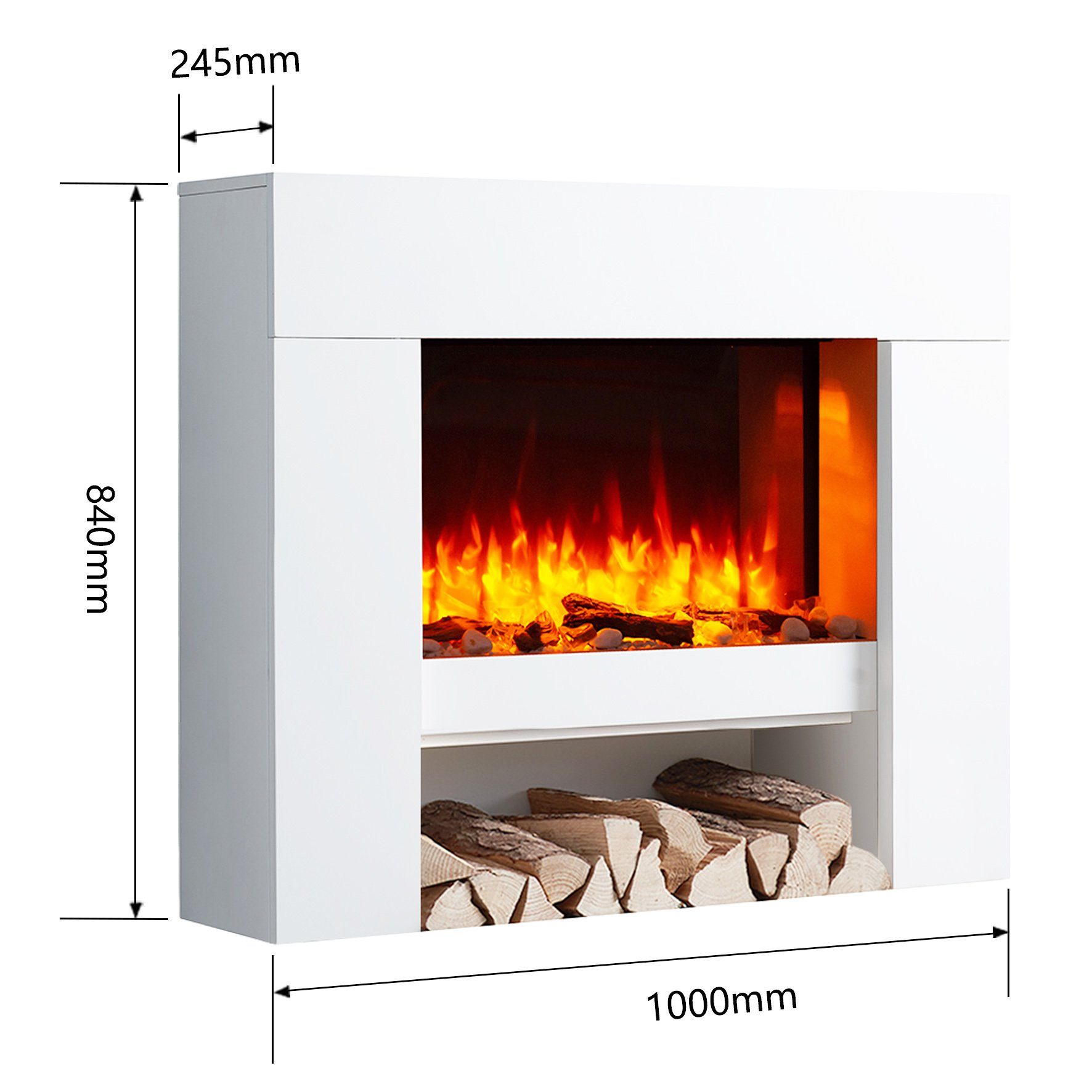 RICHEN Elektrokamin Naran, Standkamin mit Heizung 2000W, 3D-Flammeneffekt, LED-Beleuchtung, Fernbedienung, Timer, Thermostat