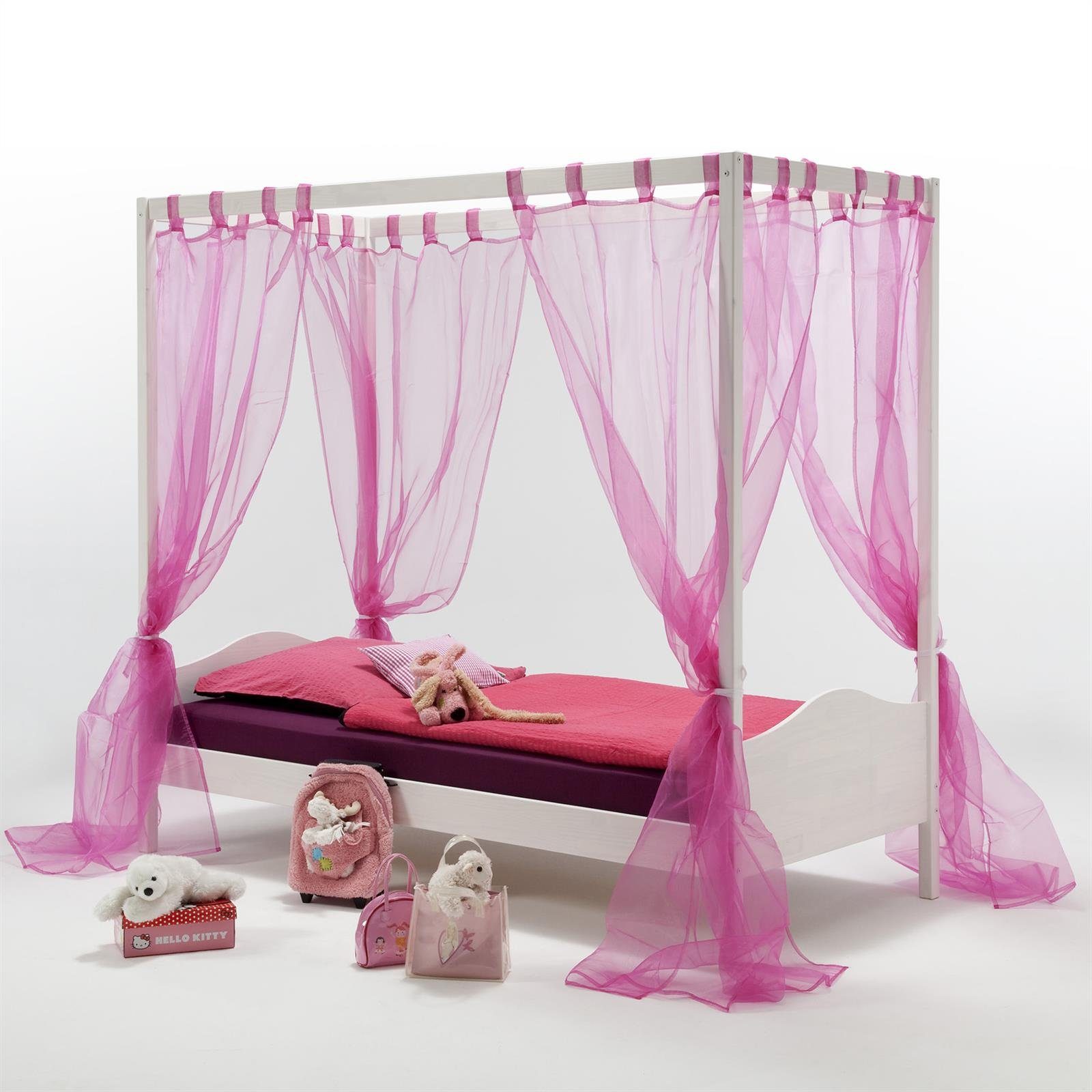 IDIMEX Himmelbett NADINE, Himmelbett Kinderbett Mädchenbett 90x200 cm Kiefer massiv weiss lackie