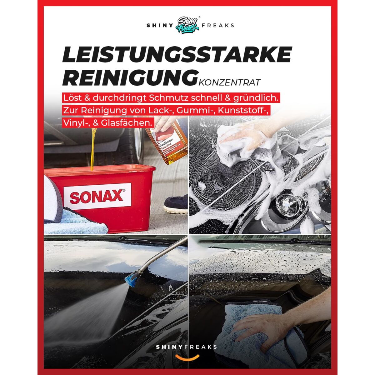 Autowäsche Set: Waschset Sonax Glanzshampoo Konzentrat 500ml inkl. Schmutzsieb & Mikrofaser Autowaschhandschuh - Autowäsche, Waschhandschuh, waschen, reinigen, pflegen | 3-teilig