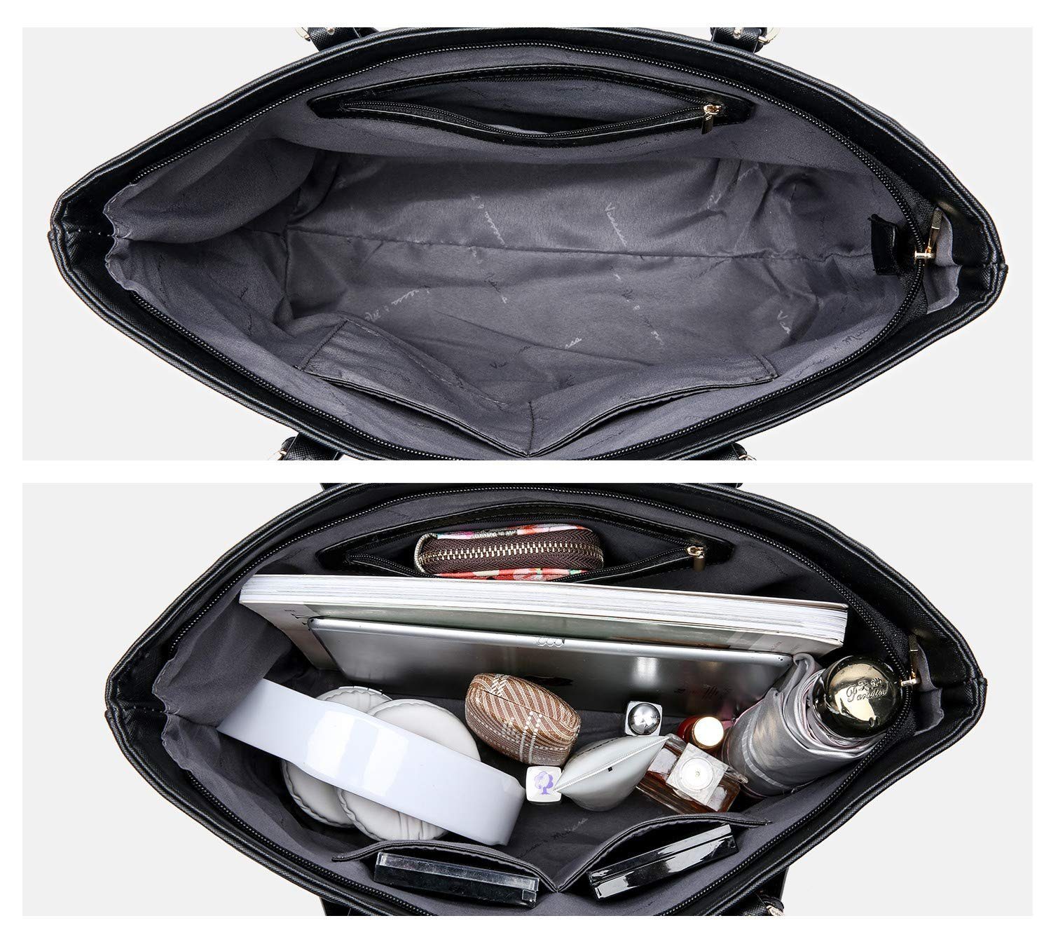 Vanessa & Melissa Shopper G19112BK, Damen Shopper klassisch elegante Handtasche Henkeltasche Schwarz