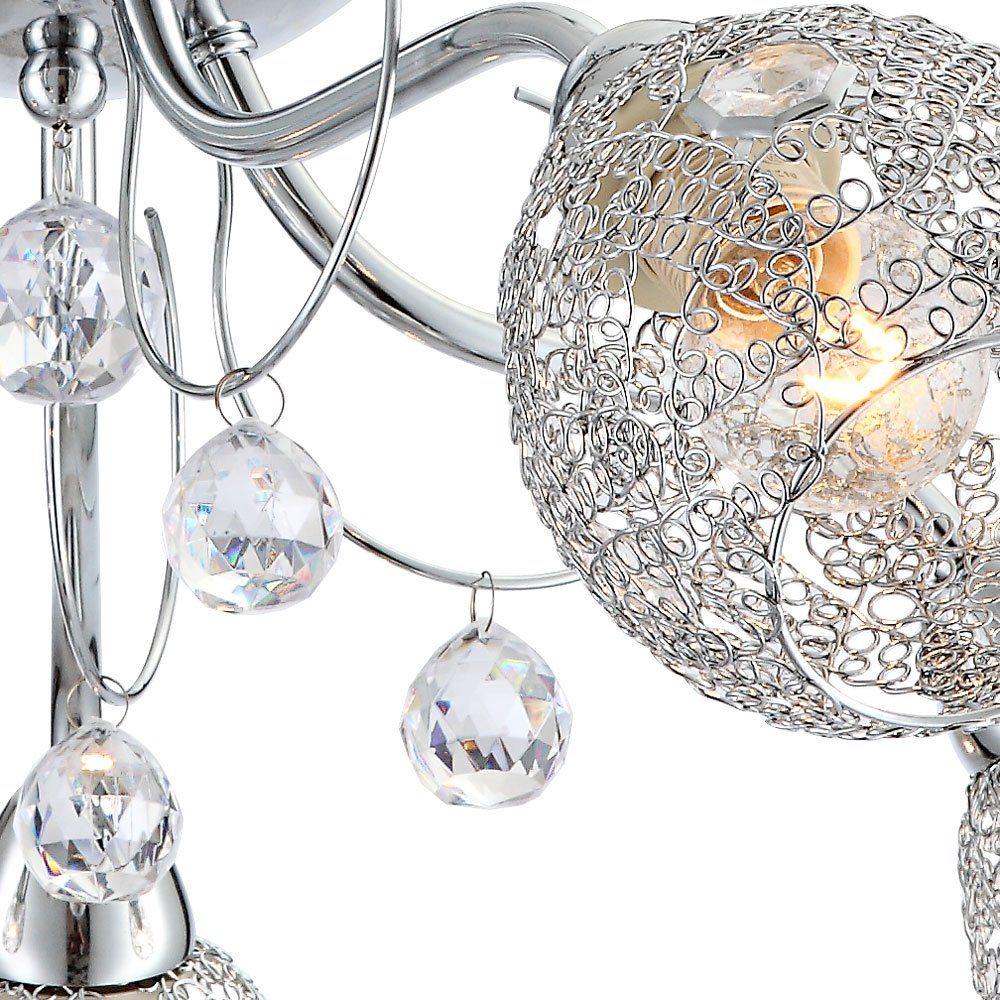 etc-shop LED Kugelleuchte, Leuchtmittel nicht inklusive, Deckenleuchte Kristall Deckenlampe Beleuchtung Chromgeflecht Licht