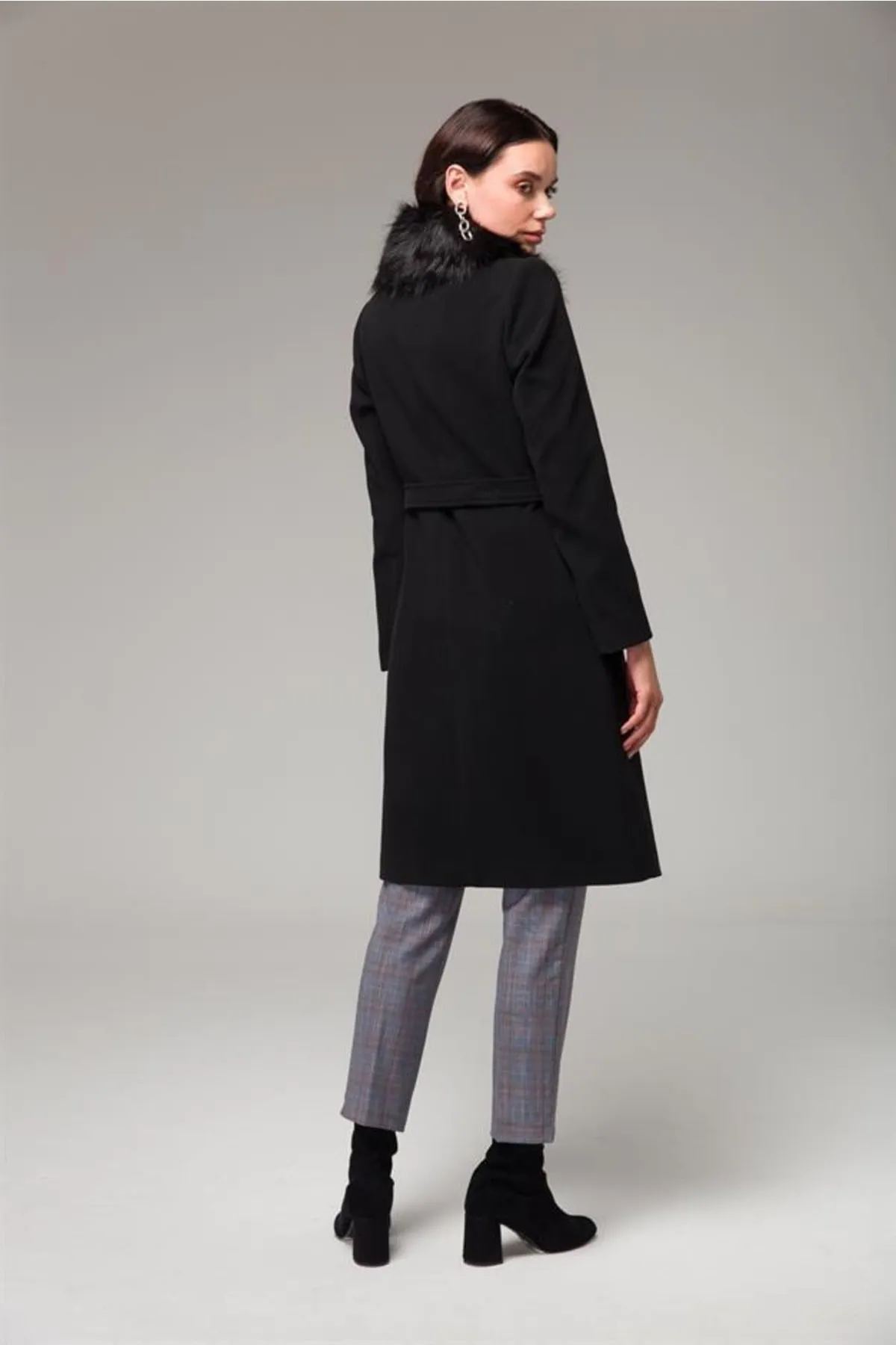 Concept.  Mantel mit Hemdkragen und abnehmbarer Felltasche, Schwarz 3761