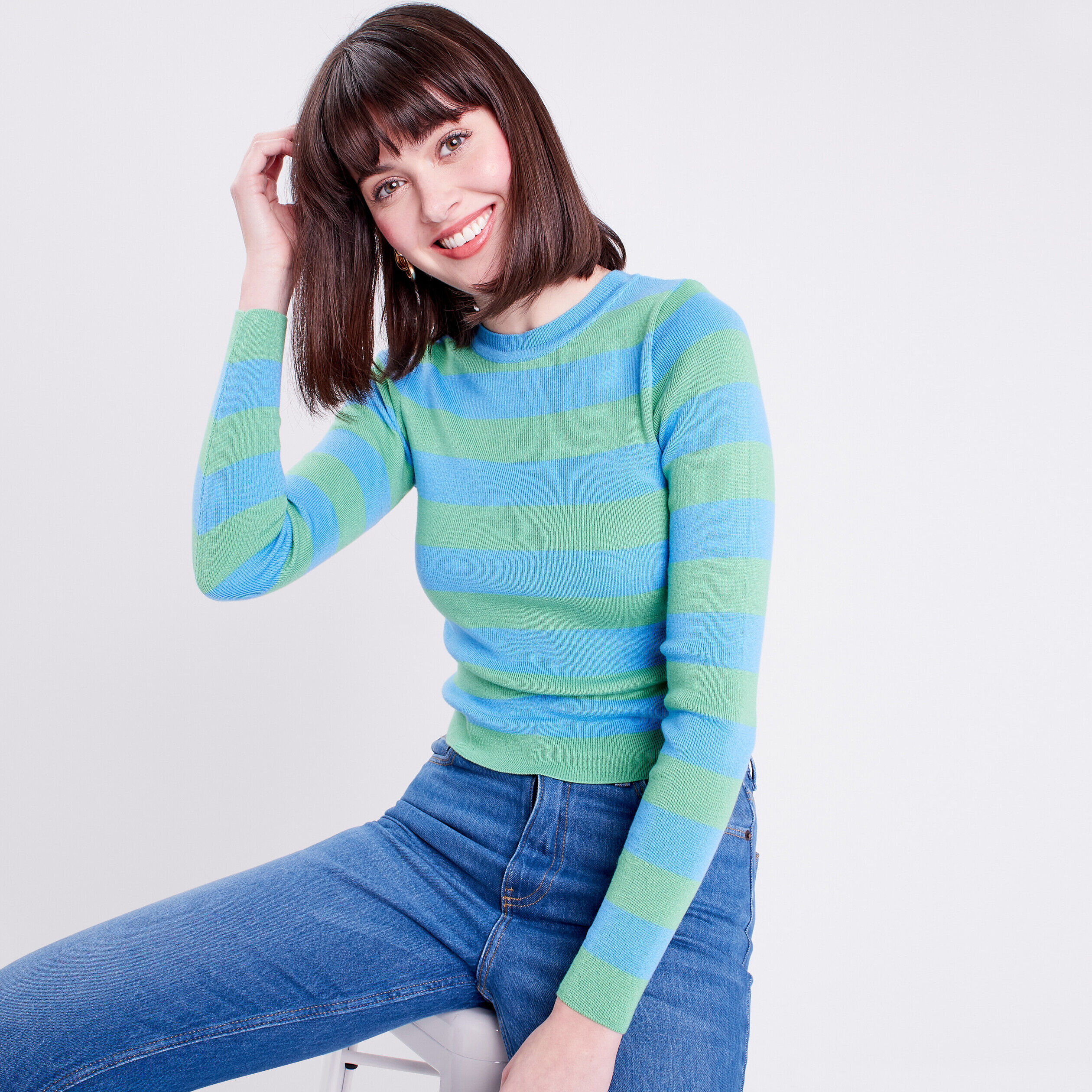 Pull avec manches longues bleu ciel femme | Cache Cache