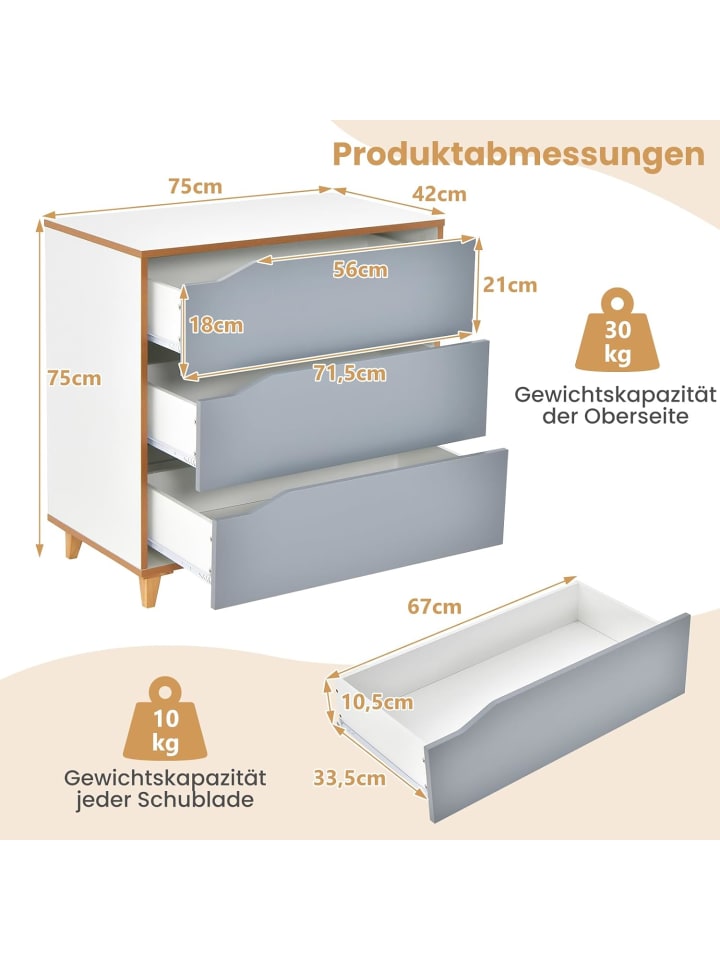 COSTWAY Kommode mit Schubladen in Grau günstig kaufen onesize