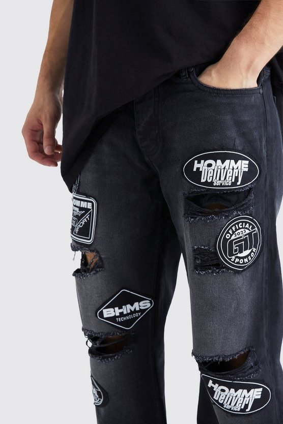 Tall lockere zerrissene Jeans mit Applikation