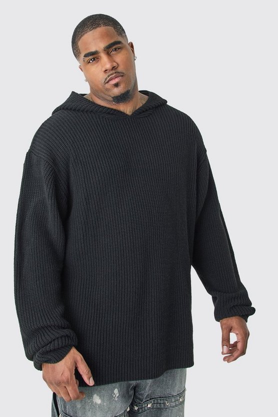 Plus kastiger Oversize Hoodie in Schwarz