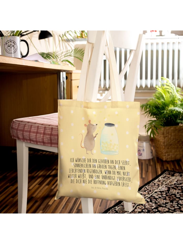 Mr. & Mrs. Panda Einkaufstasche Maus Sterne mit Spruch in Gelb Pastell günstig kaufen onesize