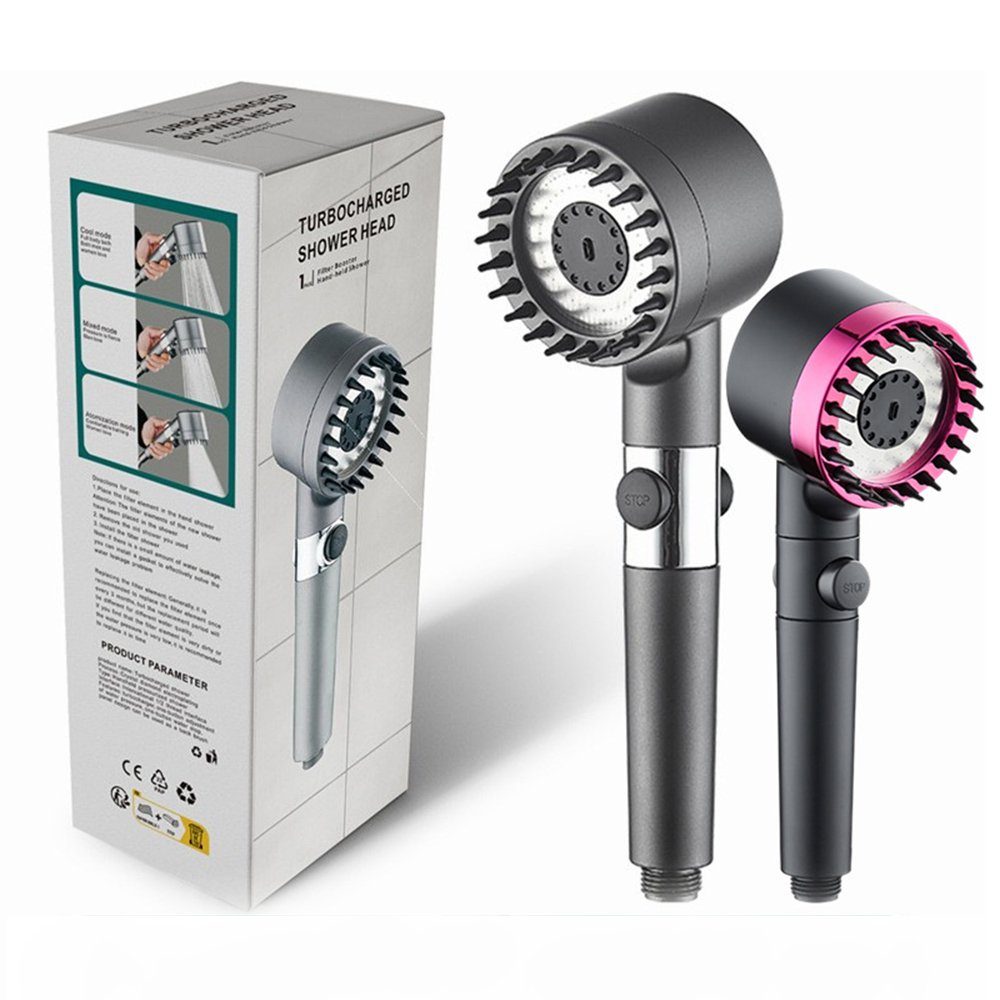 OKWISH Handbrause Duschkopf Sparduschkopf Regendusche Hand Brause Brausekopf Duschbrause, (Massage Dusche Wassersparend Hochdruck Druckerhöhende Duschbrause), 3 Strahlarten mit Filter und Stoppfunktion