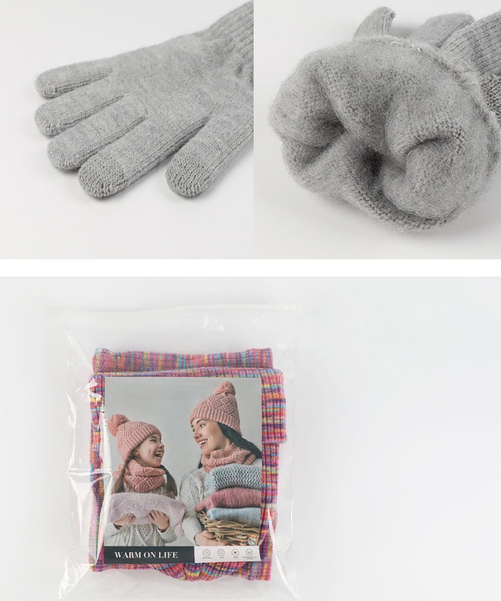 Blusmart Mütze & Schal 3in1 Kinder Wintermütze Schal Handschuhe Set (Winterhandschuh, 3-tlg., Strickmütze) Warmer dreiteiliger Alpaka-Outdoor-Anzug