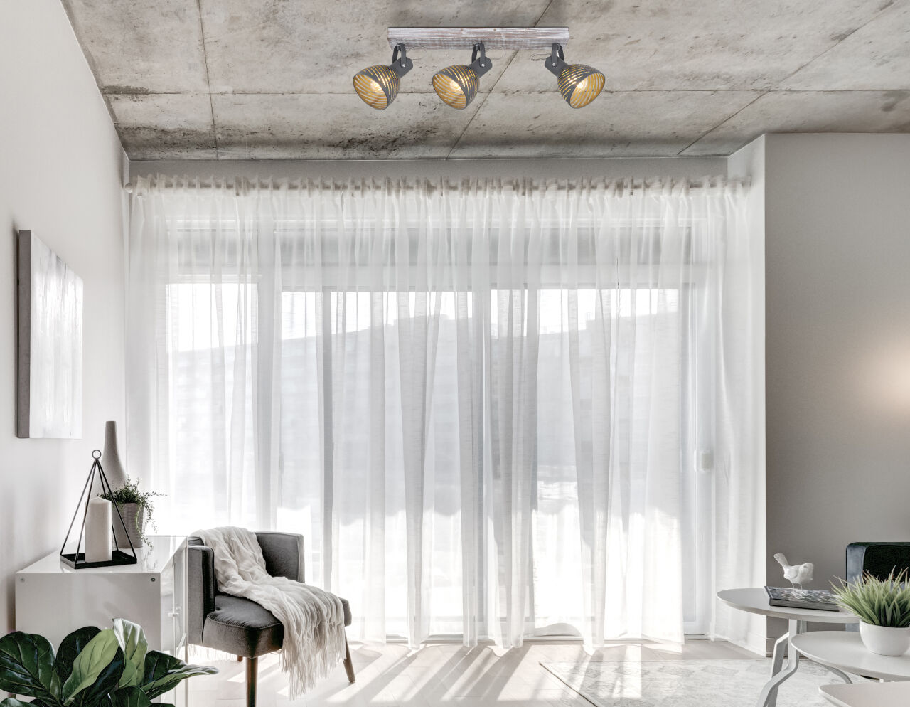 Globo Lighting - MORI - Strahler Holz antik weiß getüncht, 3x E27