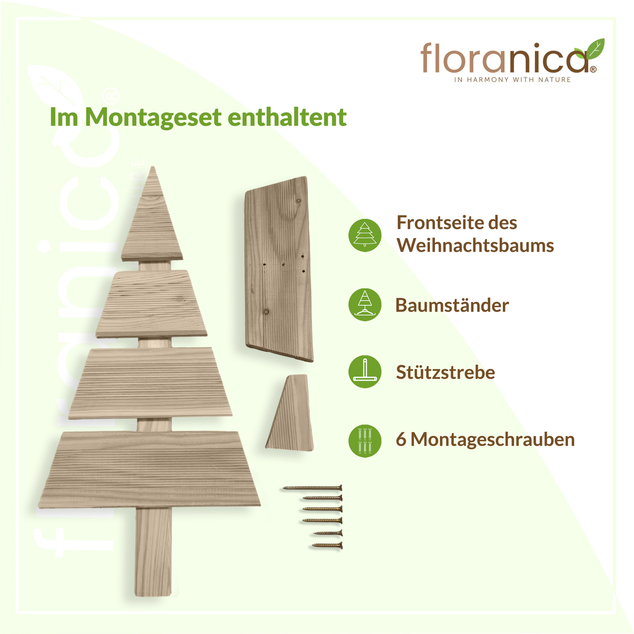Pemicont Floranica Holz-Weihnachtsbaum DIY Dekobaum Tanne 60x27cm Weihnachtsdekoration Unbehandelt