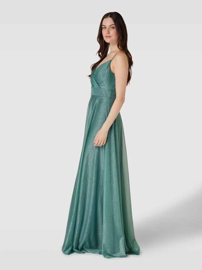 Abendkleid in schimmernder Optik in petrol