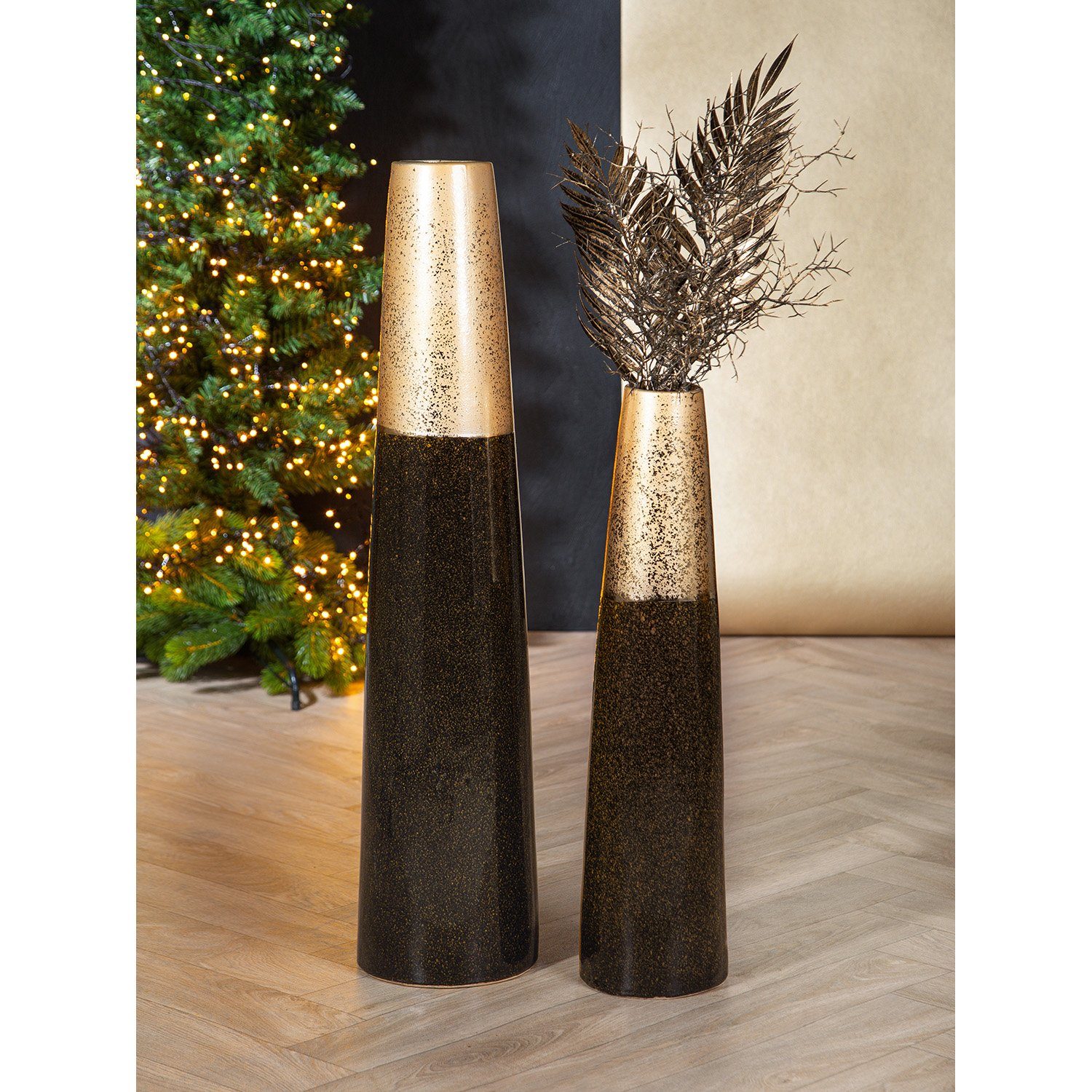 GILDE Dekovase GILDE Deko Bodenvase Macchia - braun-gold - H. 81,5cm x D. 18,5cm