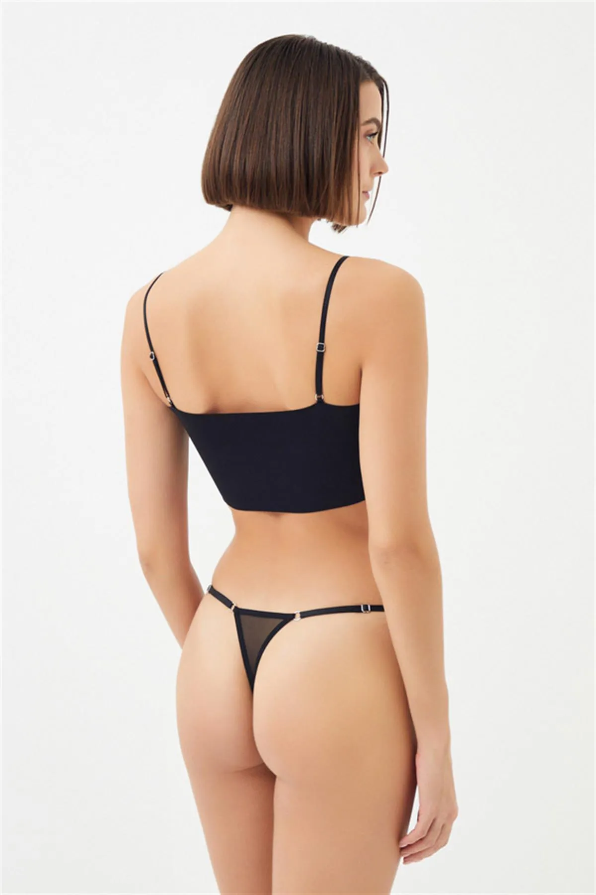Cottonhill  Transparenter Tüll-Satin, detaillierter, verstellbarer, elastischer Damen-Tanga, 3er-Pack