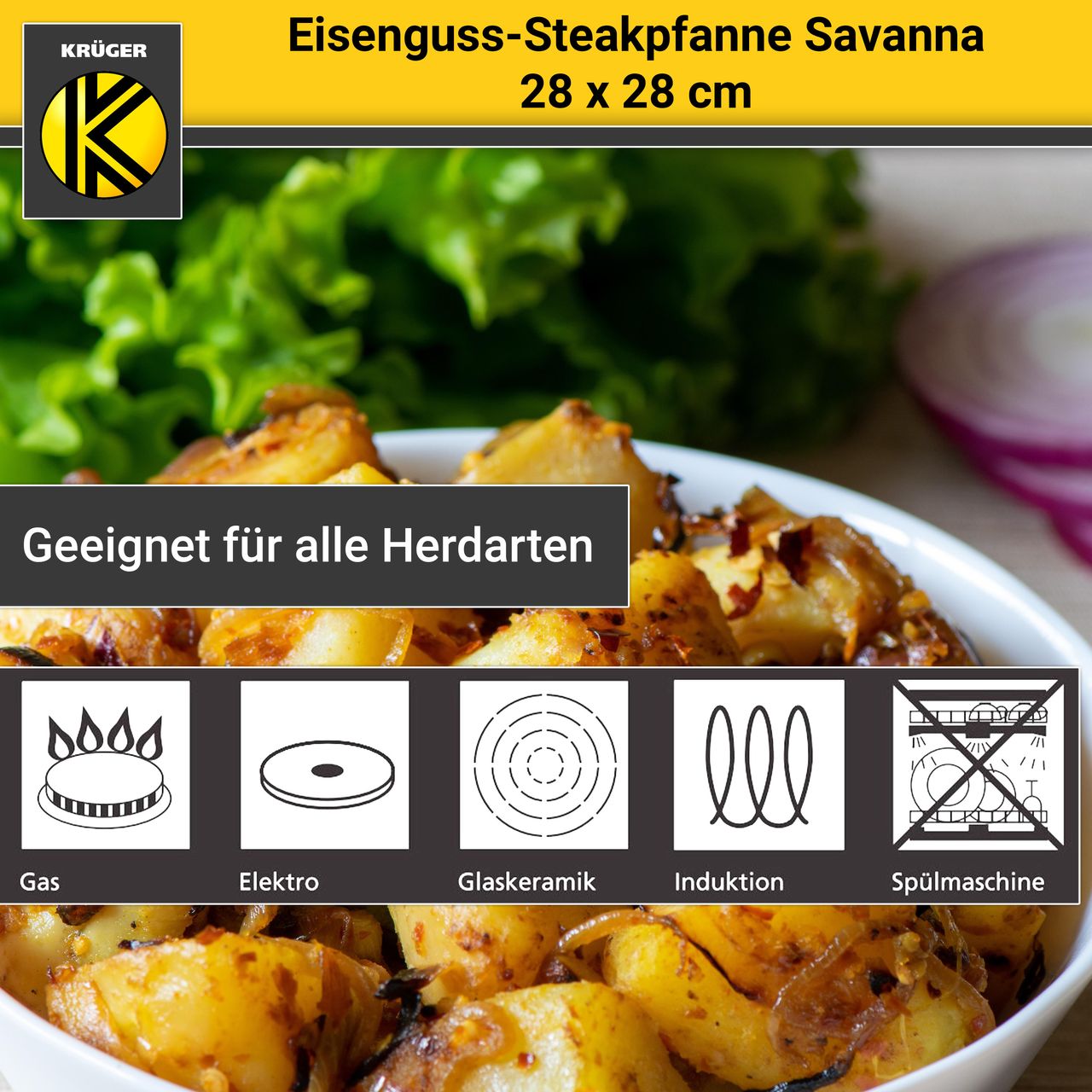 Karl Krüger Eisenguss Steakpfanne SAVANNA, 28x28 cm