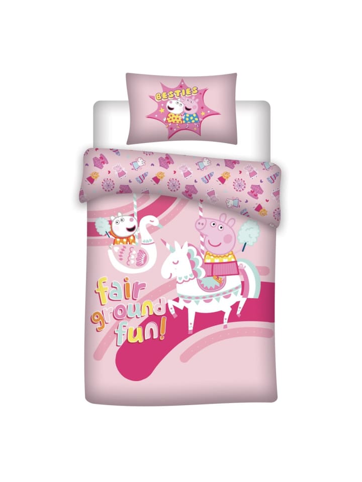 Peppa Pig Kinderbettwäsche – Bettbezug140x200 cm & Kissenbezug 65x65 cm in Rosa günstig kaufen 140 x 200 cm