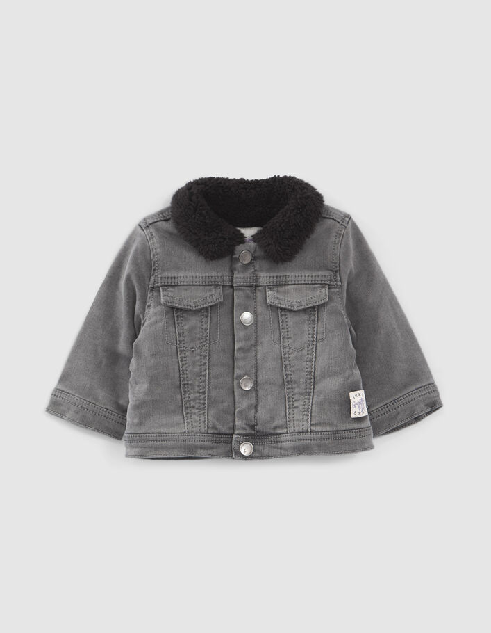 Veste en jean grise fourrée broderie dos bébé garçon