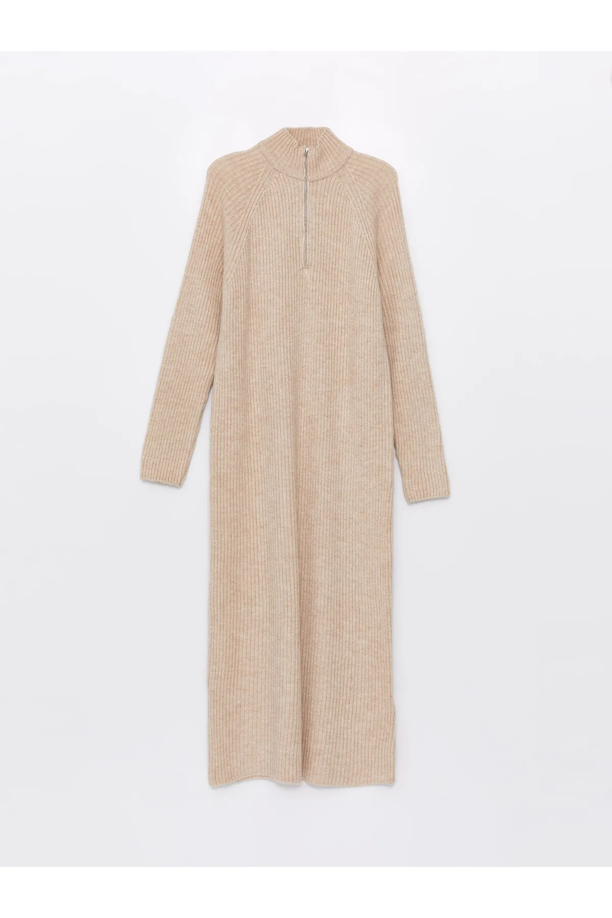 LC Waikiki  Einfarbiges, langärmliges Damen-Strickkleid mit hohem Kragen