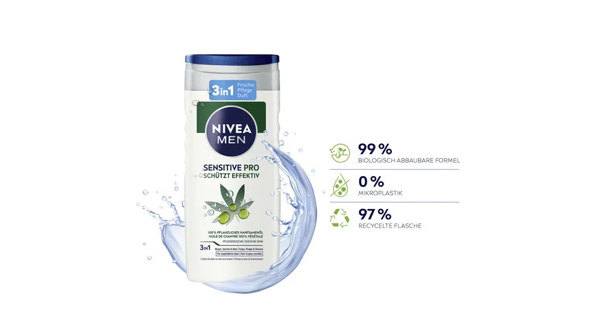 NIVEA MEN Pflegedusche 3in1 Sensit ive Pro schützt effektiv 250 ml