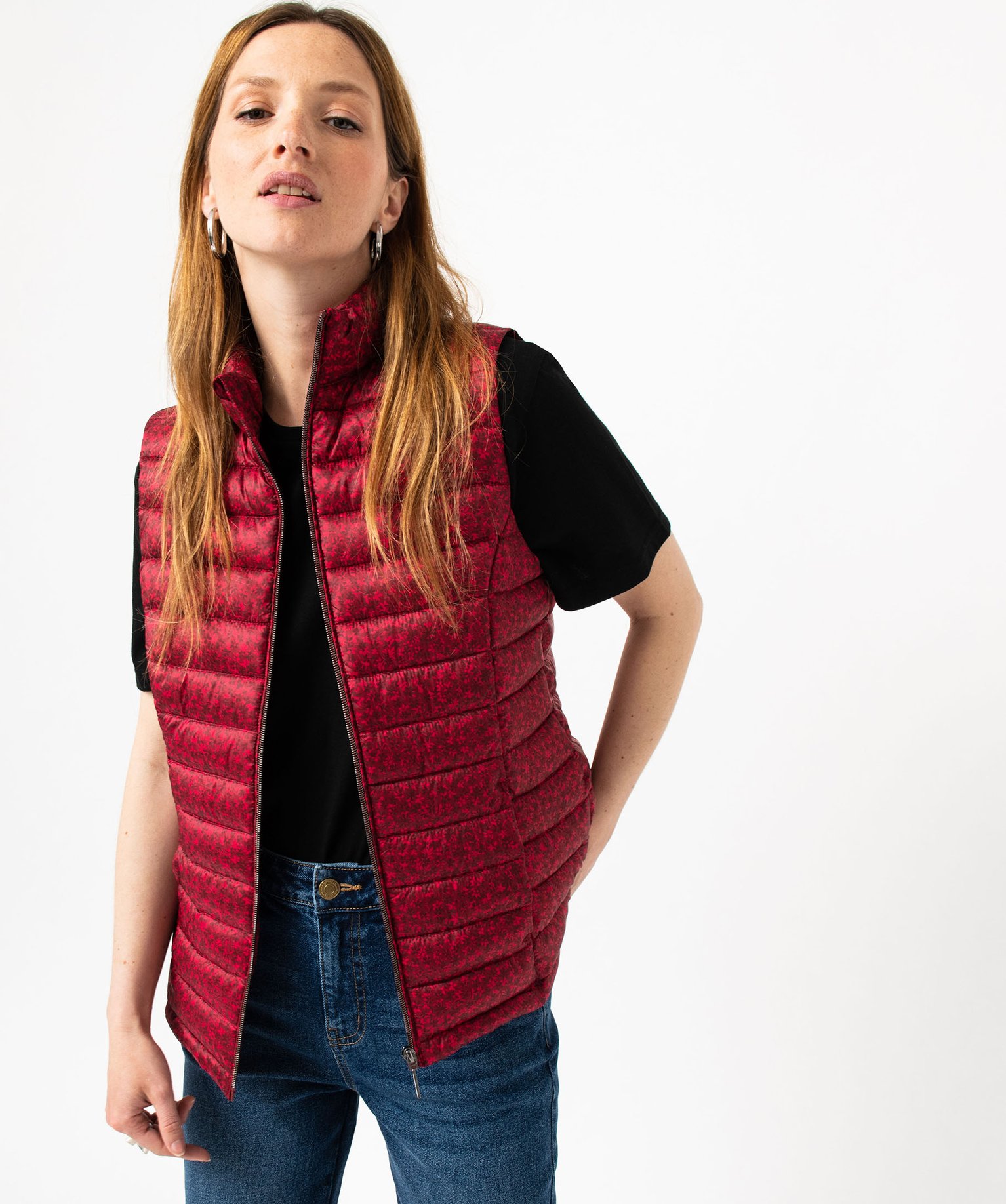 Doudoune sans manches à motifs fleuris femme imprime | GEMO