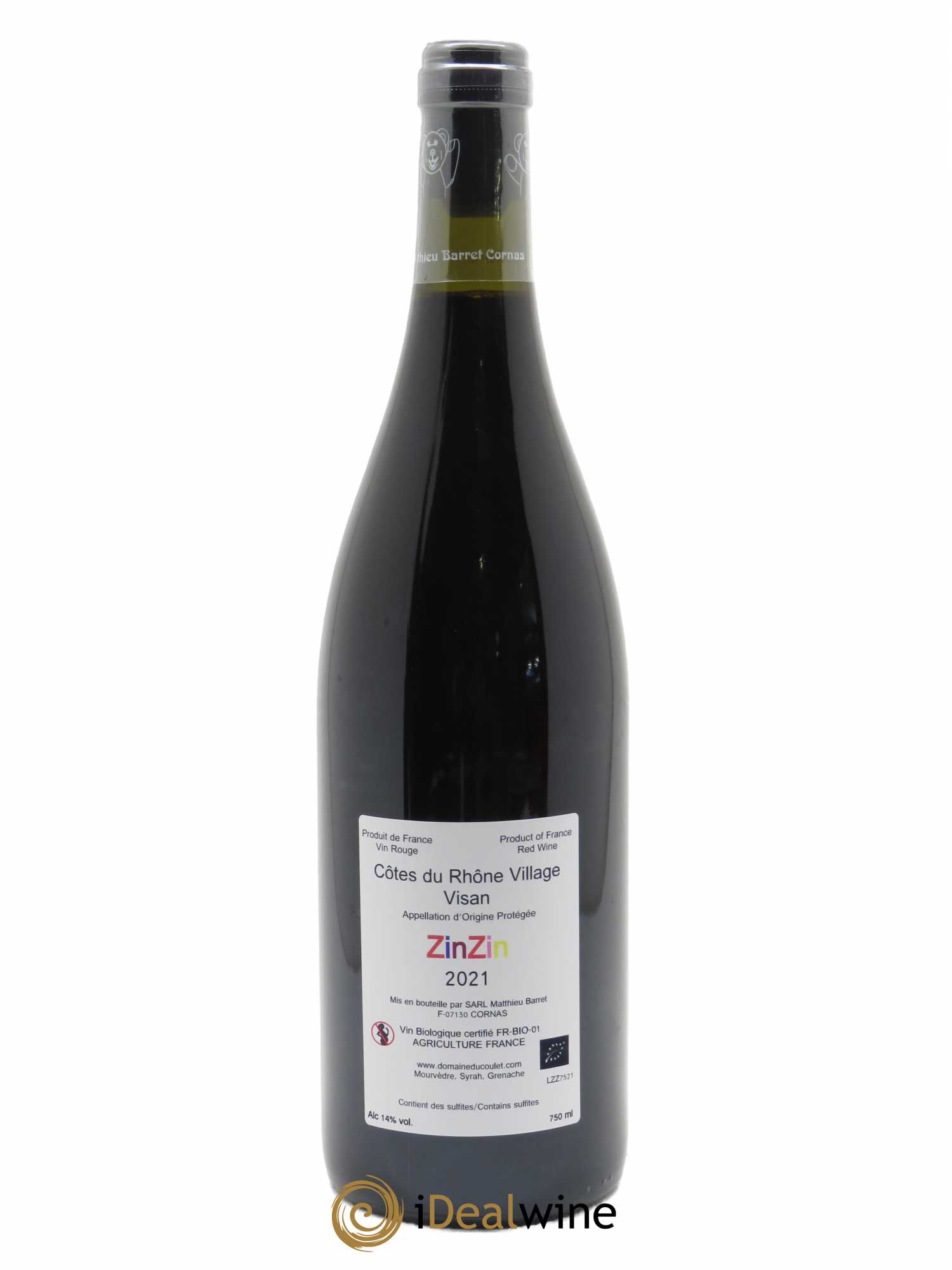 Côtes du Rhône Villages Visan Zinzin Coulet (Domaine du) - Matthieu Barret  2021 - Lot de 1 Bouteille