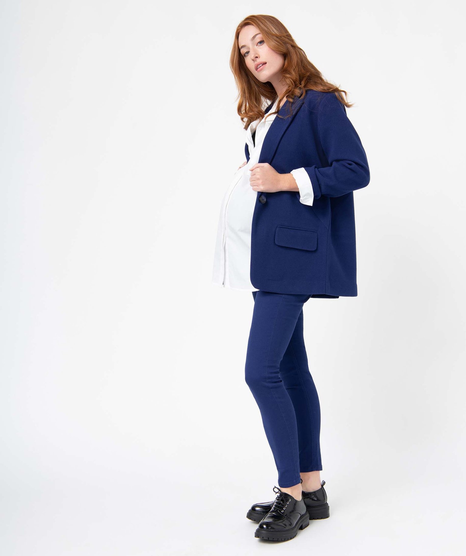 Jean de grossesse coupe Slim avec bandeau haut marine | GEMO