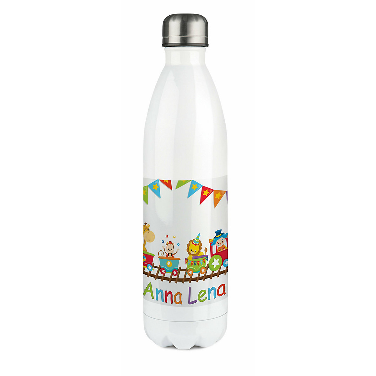 Edelstahl Kinder Thermoflasche / Trinkflasche bunt Zug Spülmaschinenfest, Auslaufsicher, Bruchfest, Doppelwandig, Für Heißgetränke geeignet, Mit Deckel, Isoliert
