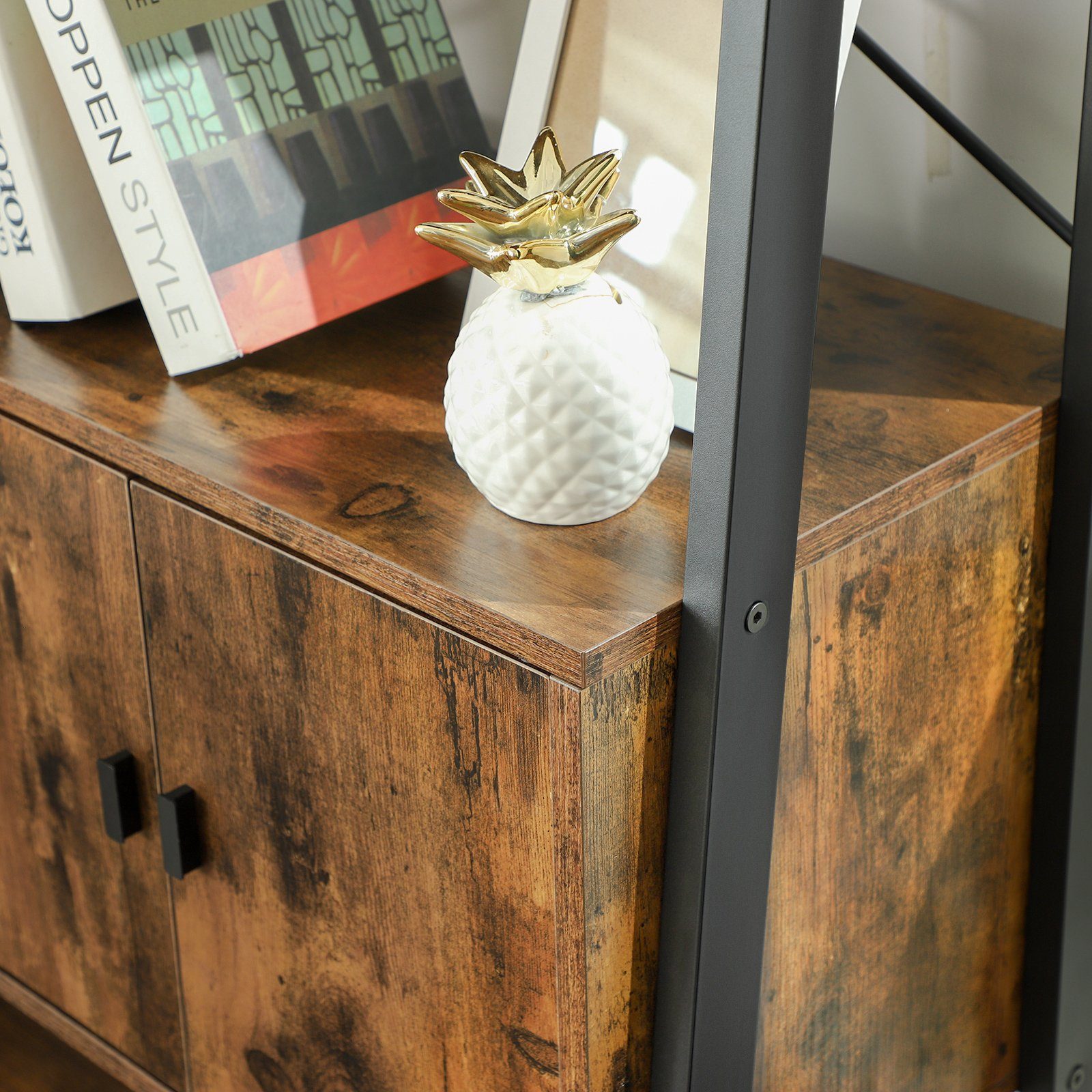 VASAGLE Standregal Bücherregal, Leiterregal, mit Schrank, 4 Ablagen