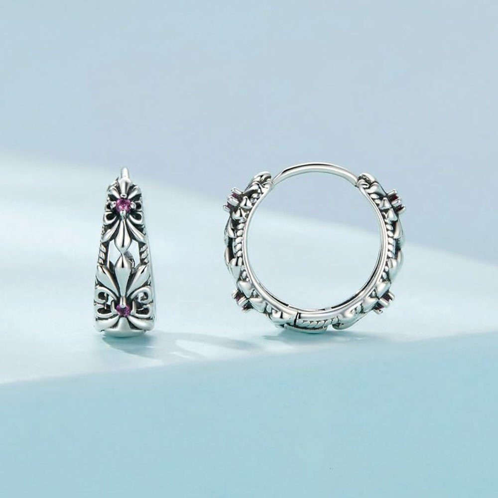 POCHUMIDUU Paar Ohrhänger Ohrringe Silber 925 Creolen für Damen (2-tlg., lila Iris Huggie Hypoallergen Ohrringe), geschenk für Mama Freund