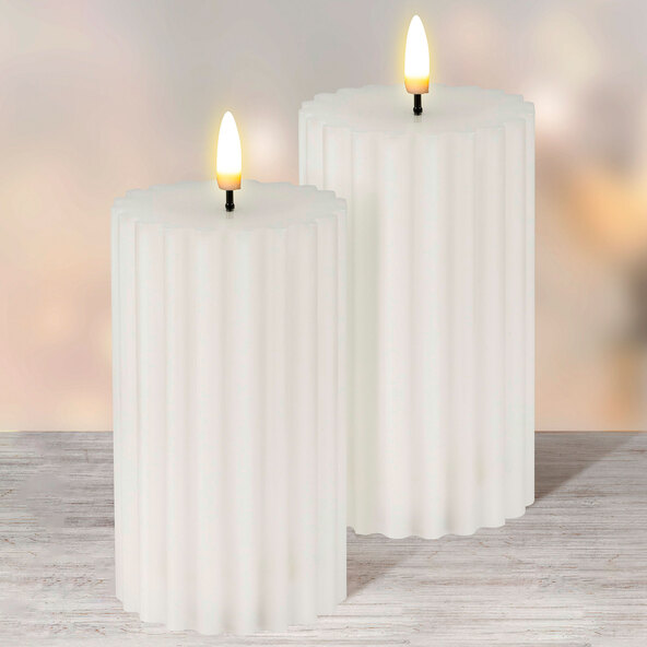 LED-Echtwachskerzen, gerippt, weiß, 2 x 2er Set