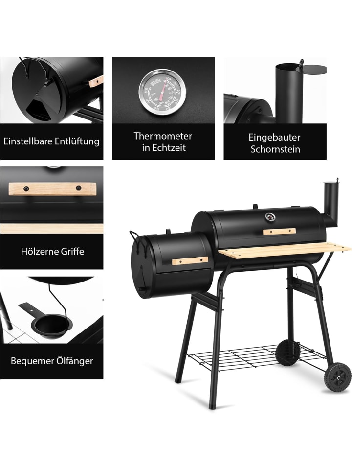 COSTWAY Holzkohlegrill mit Deckel in Schwarz günstig kaufen onesize
