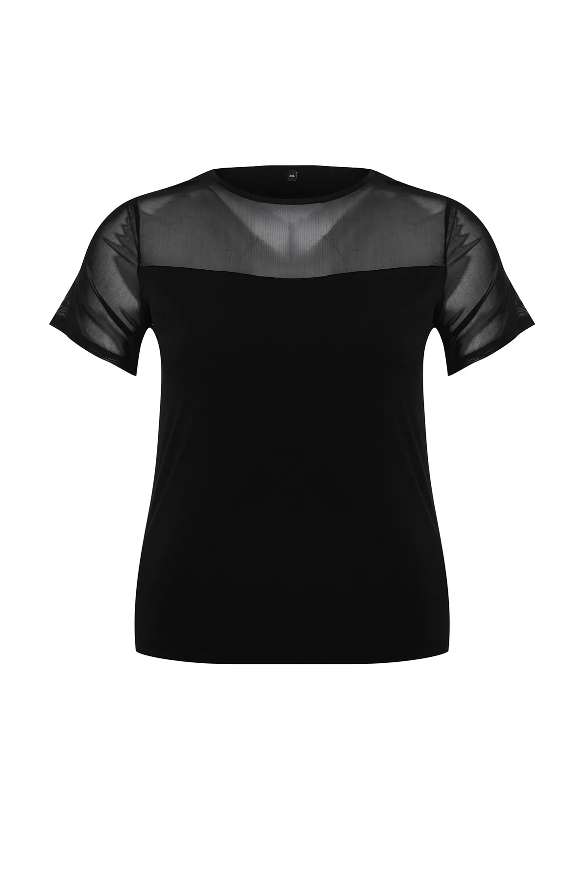 Trendyol Curve  Schwarze Strickbluse mit Herzkragen und Mesh-Details TBSSS24AF00046