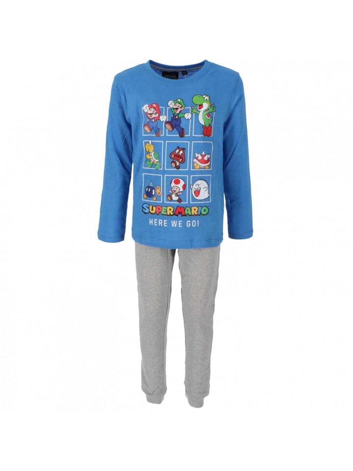 Super Mario Super Mario Kinder-Pyjama Bequemer Schlafanzug aus Baumwolle in Blau günstig kaufen 4