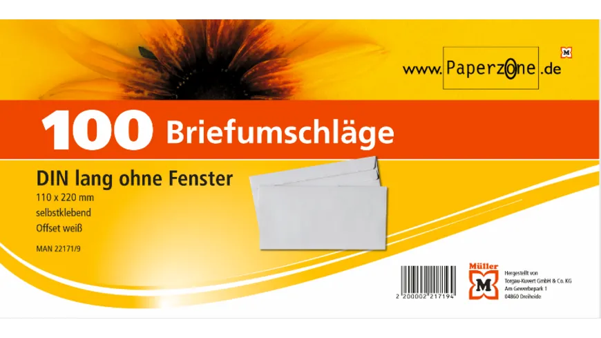 PAPERZONE Briefumschlag ohne Fenster DIN lang selbstklebend weiss 100Stück