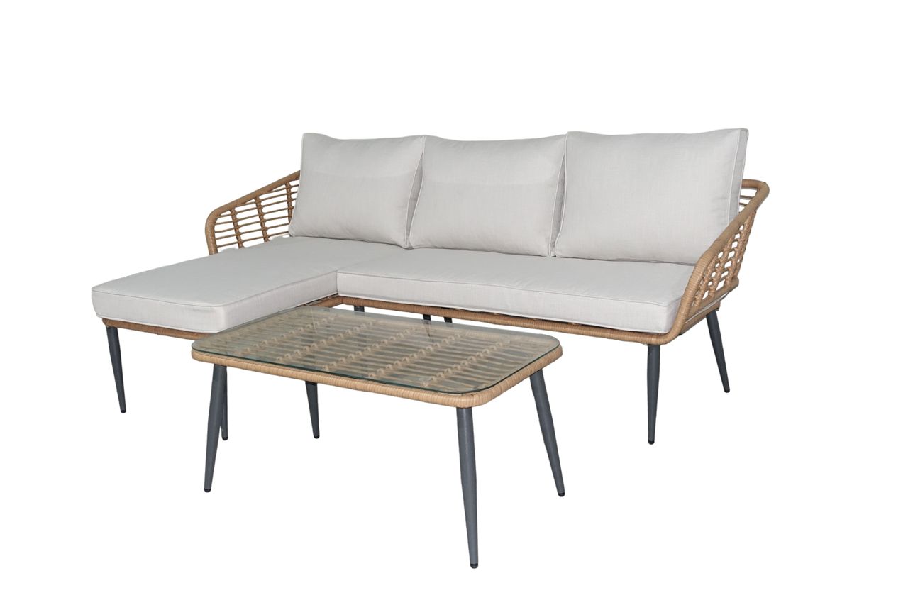 Happy Home Happy Home Eck-Loungeset 8tlg. HGS47-BEI helles Rattan mit Sitzkissen in beige