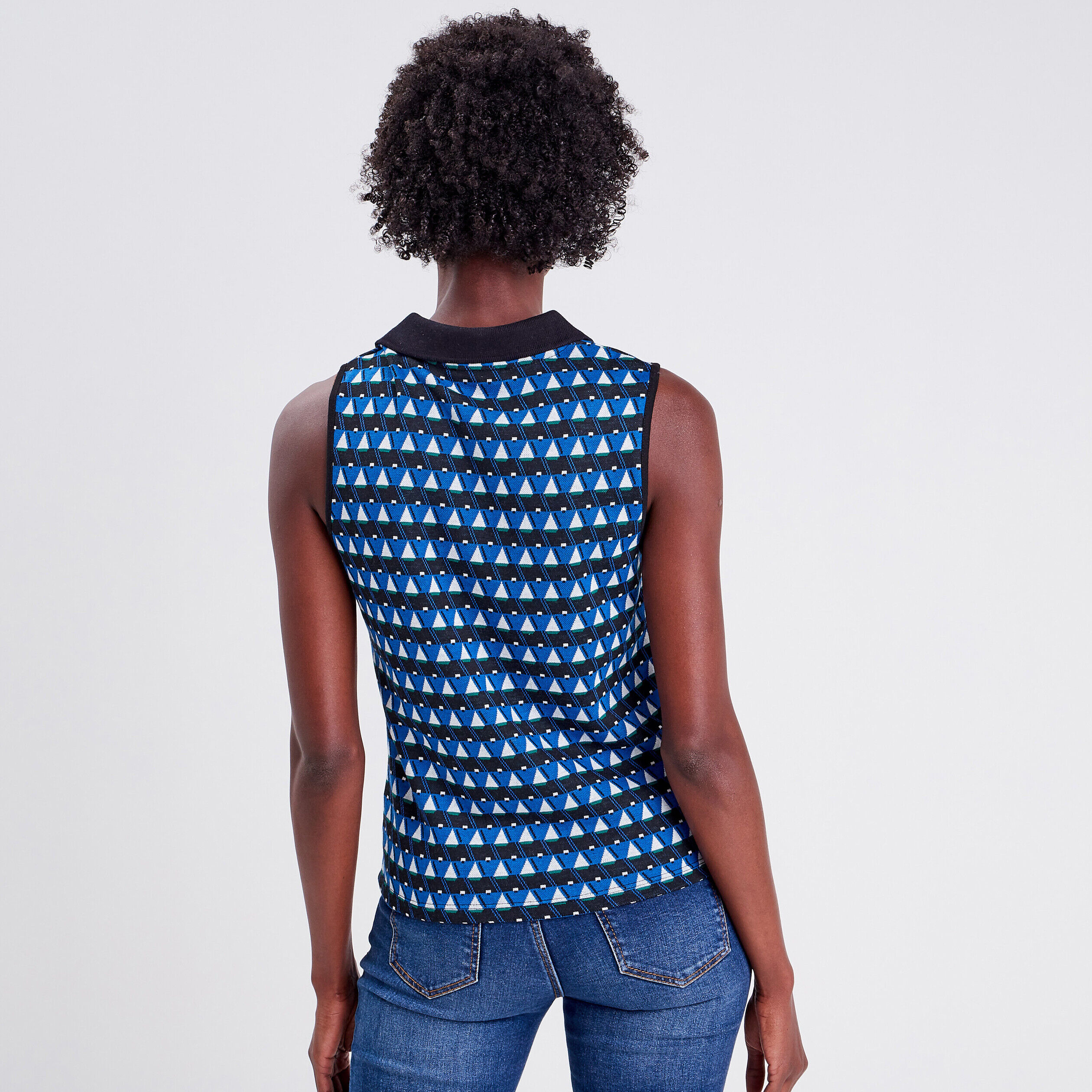 Polo sans manches bleu femme | Cache Cache