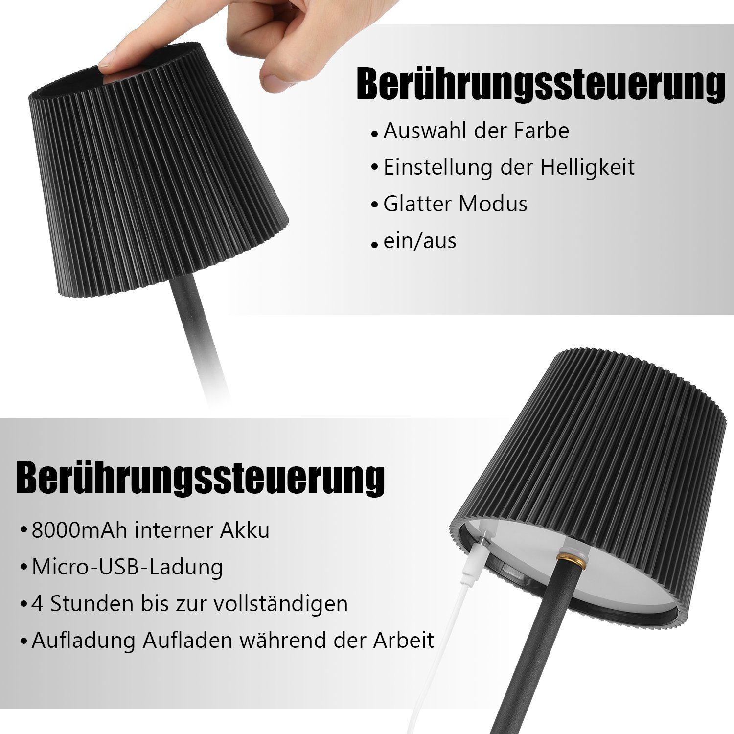 iscooter LED Tischleuchte LED Tischlampe,Touch Dimmbar 3 Farben Metall led tischleuchte kabellos, LED fest integriert, Kaltweiß, Naturweiß, Warmweiß, IP54 aufladbare LED Tischlampe, Abnehmbar Tischlampe mit Metallsocke