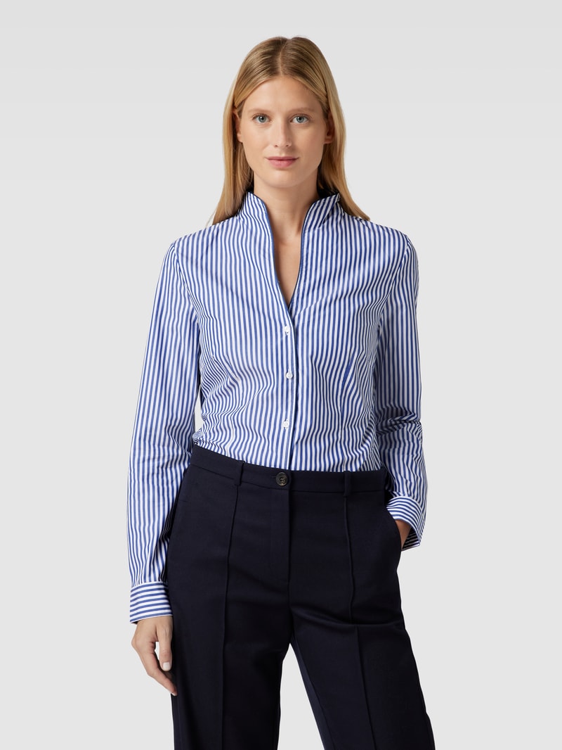 Bluse mit Streifenmuster und Stehkragen in himmelblau