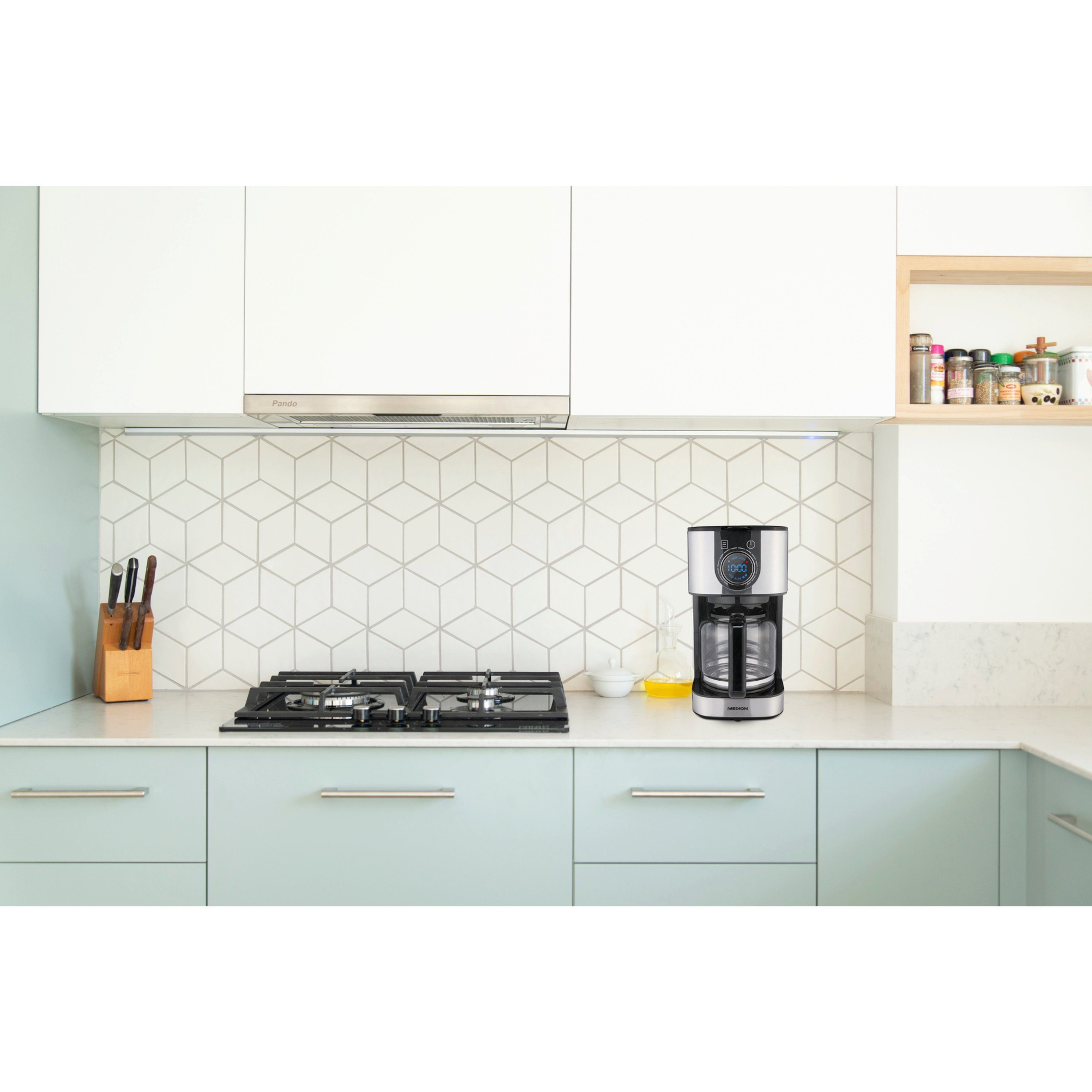 Medion® Siebträger-/Filterkaffeemaschine Kaffeemaschine 900W 1,5L 10 Tassen Glas LED-Display Edelstahl, MD19480