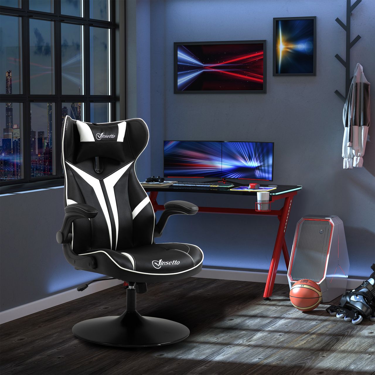 Vinsetto Gaming Stuhl ergonomischer Computerstuhl Stahl Schwarz Weiß 67 x 75 x 106-112 cm