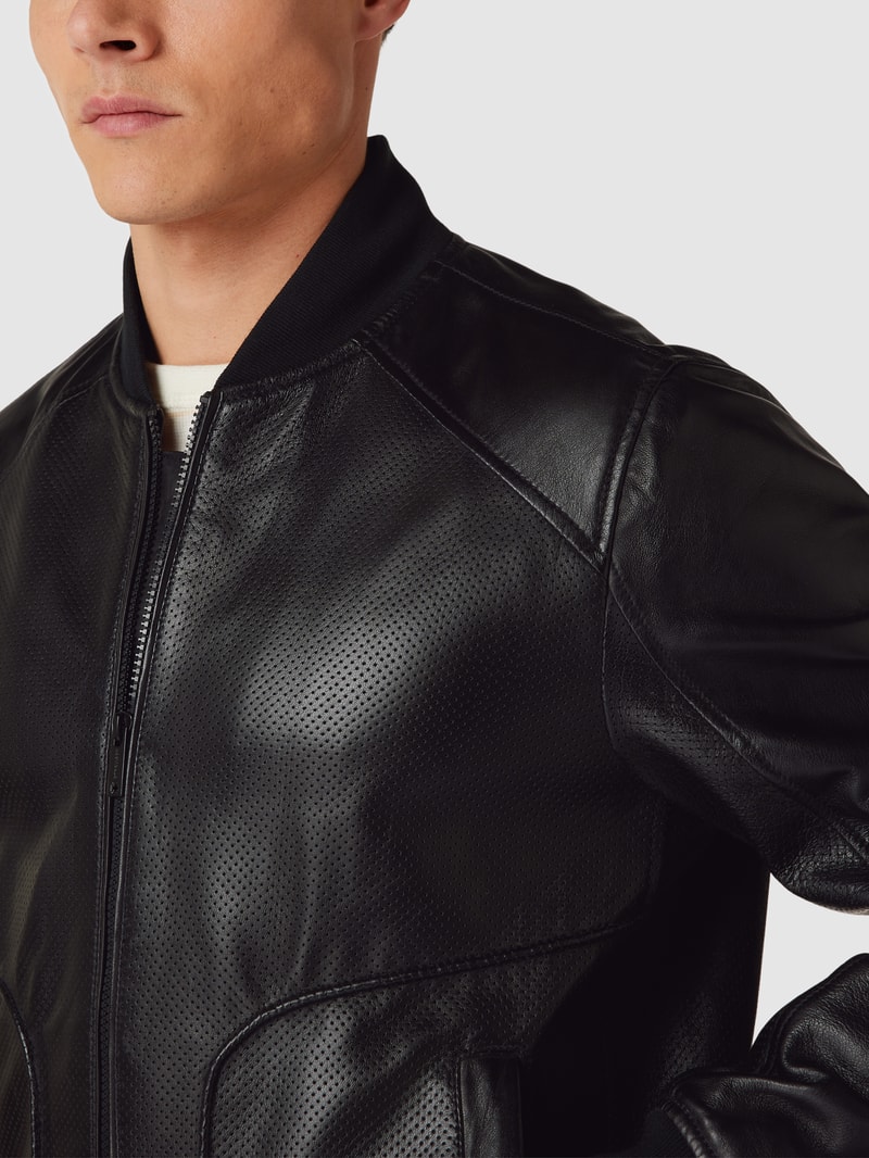 Lederjacke mit Label-Details Modell 'MELTVIN' in schwarz